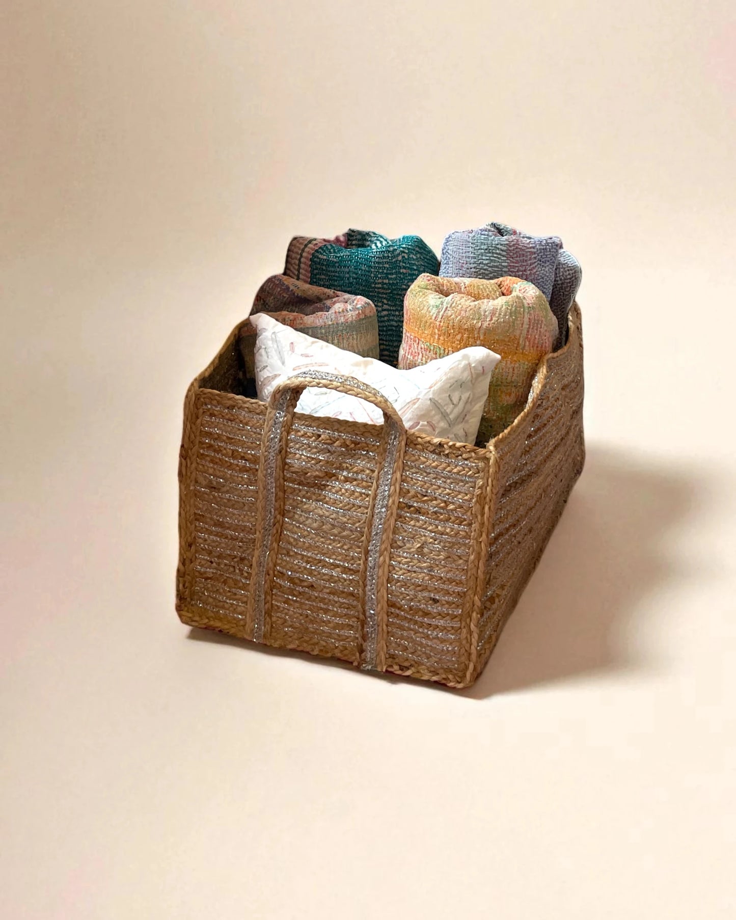 Handmade beautiful rectangular storage basket for childrens rooms, for toys, books and laundry storage