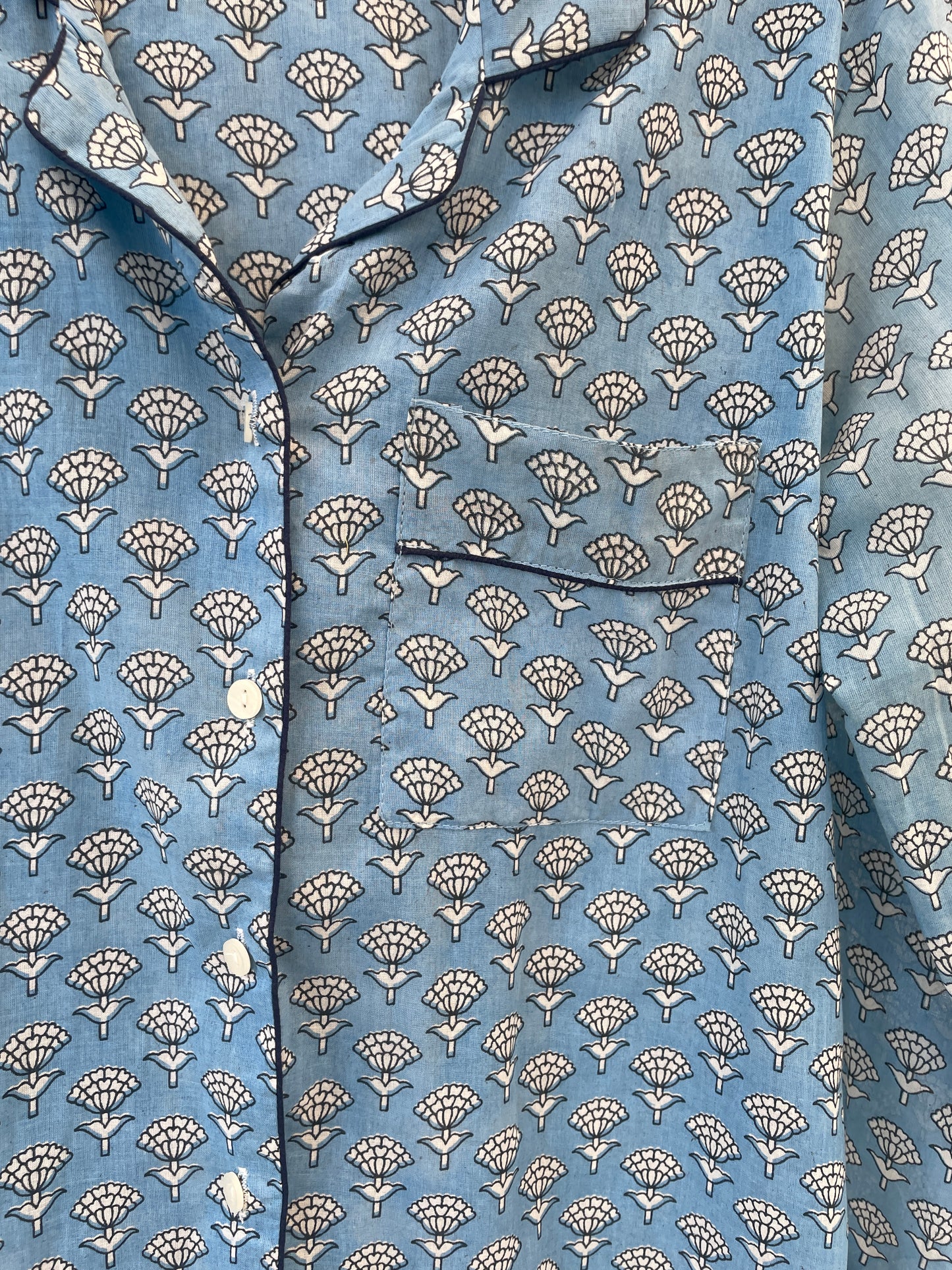 Blue Floral Block Print Long Pyjamas - Small Size