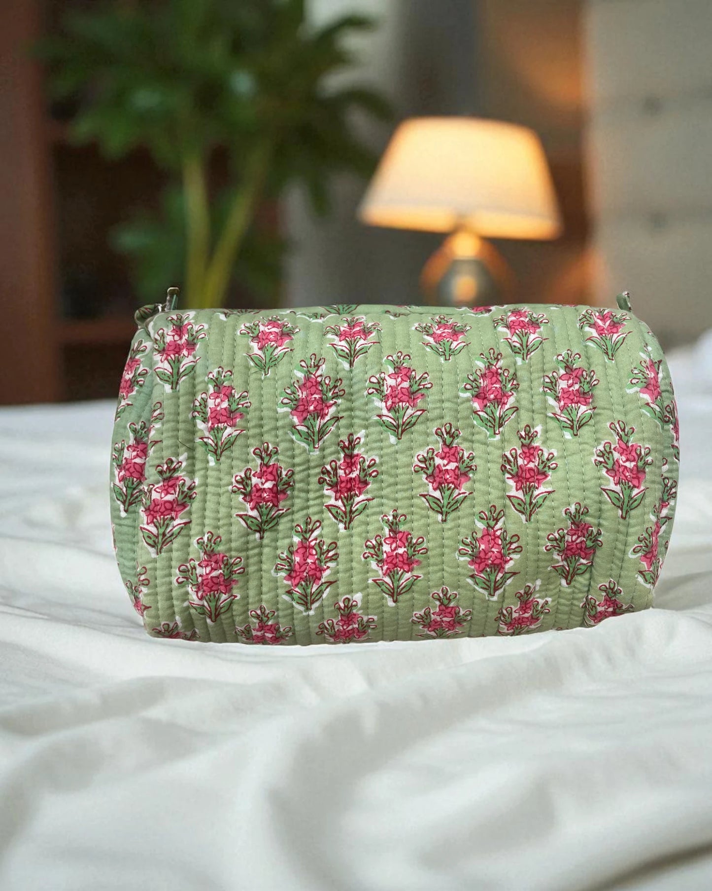 Green and Pink Floral Cosmetics Pouch