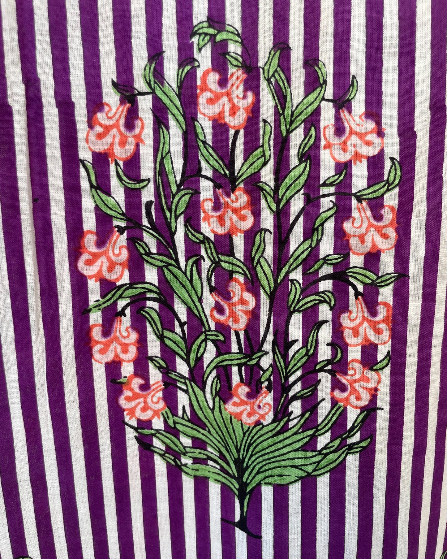 Floral Print Purple Striped Block Print Short Pyjamas - Extra Small Size