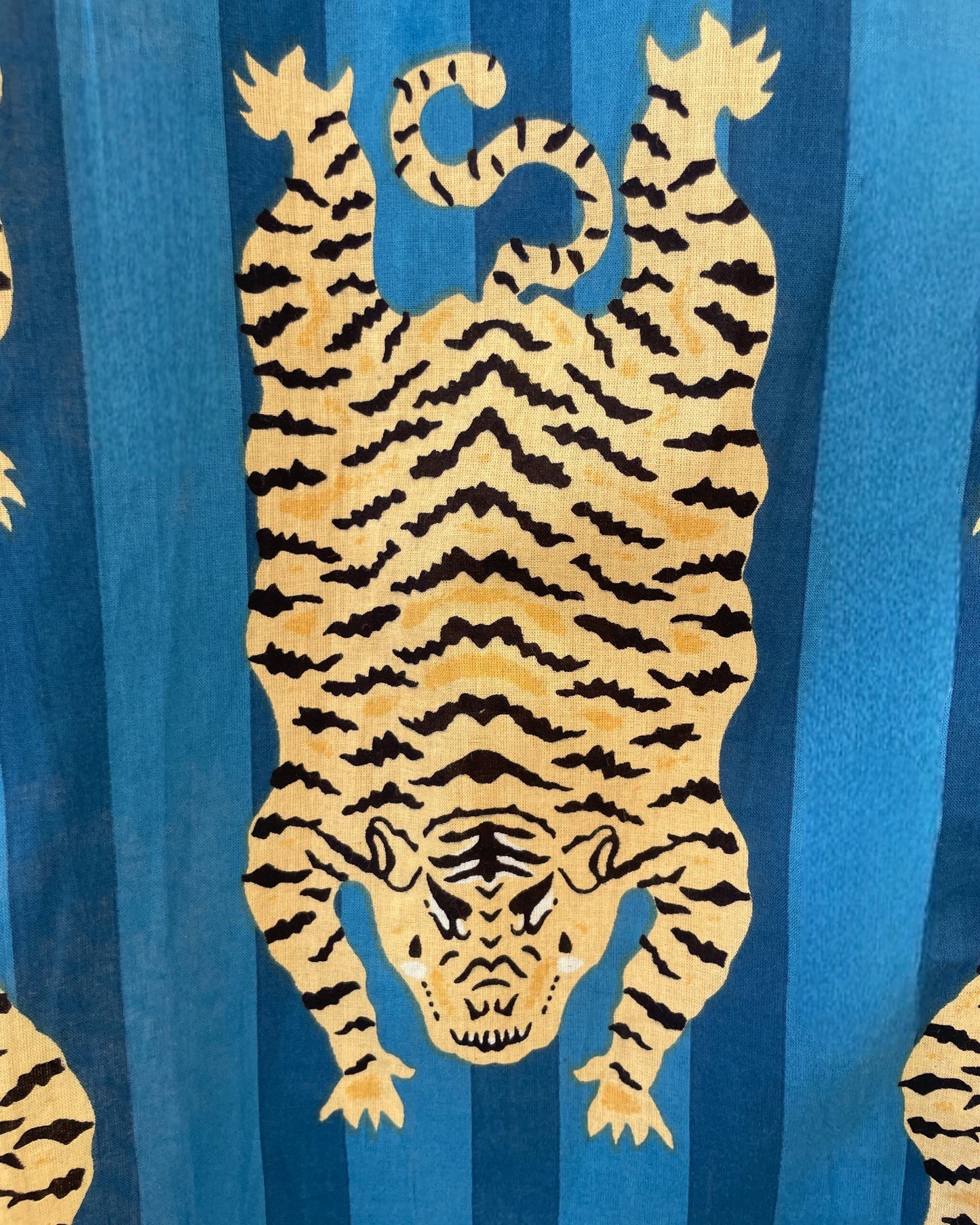 Blue Tiger Block Print Long Pyjamas - Large Size