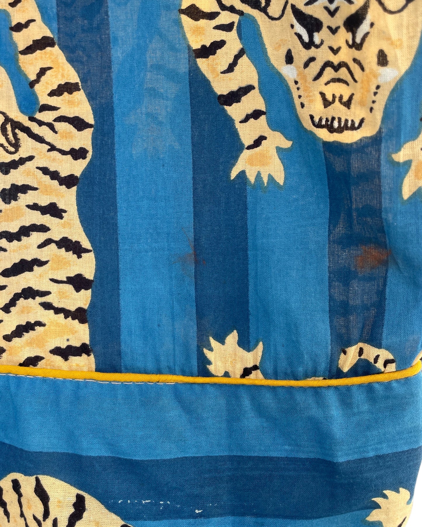 Blue Tiger Block Print Long Pyjamas - Large Size