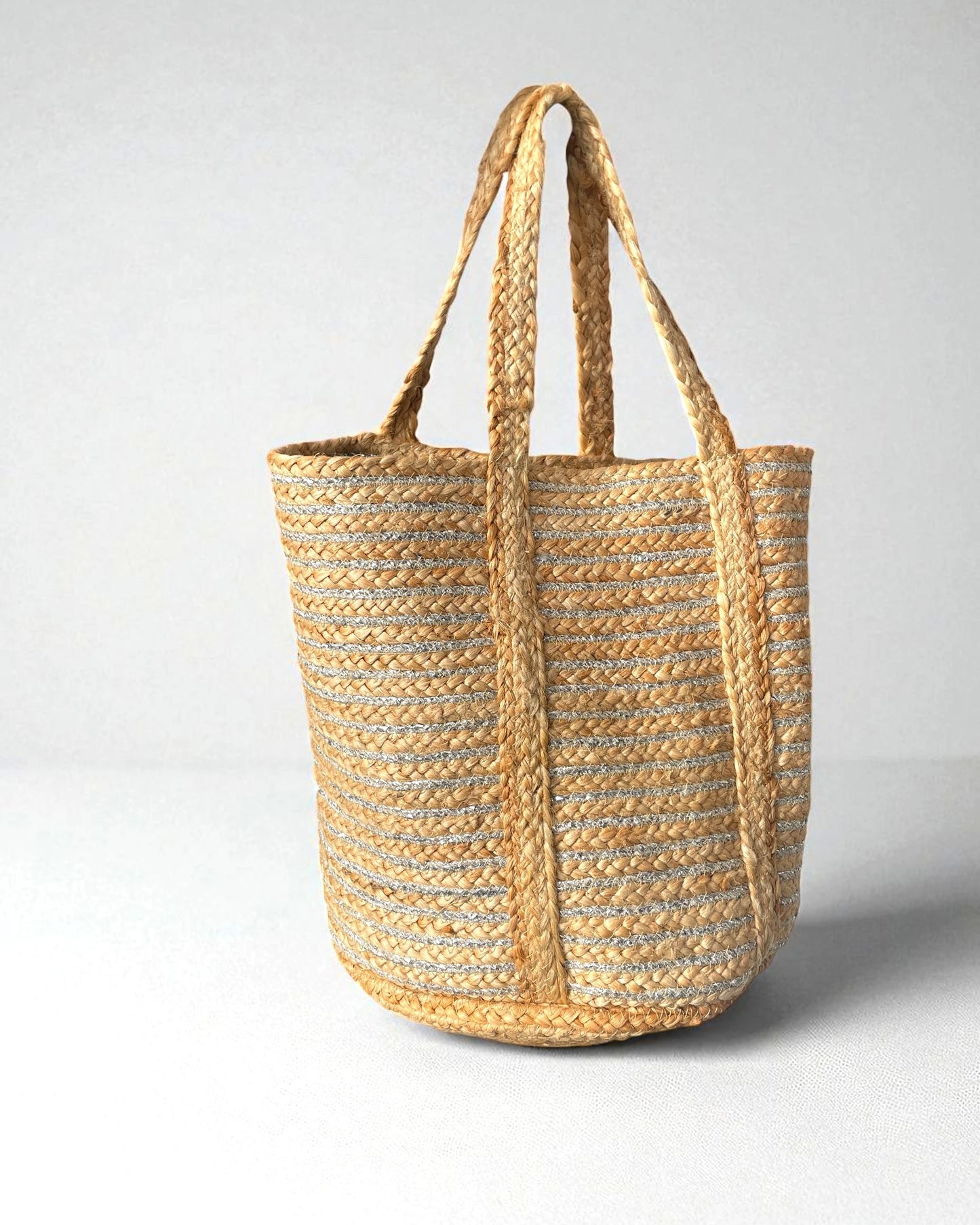 Woven Silver and natural jute bag
