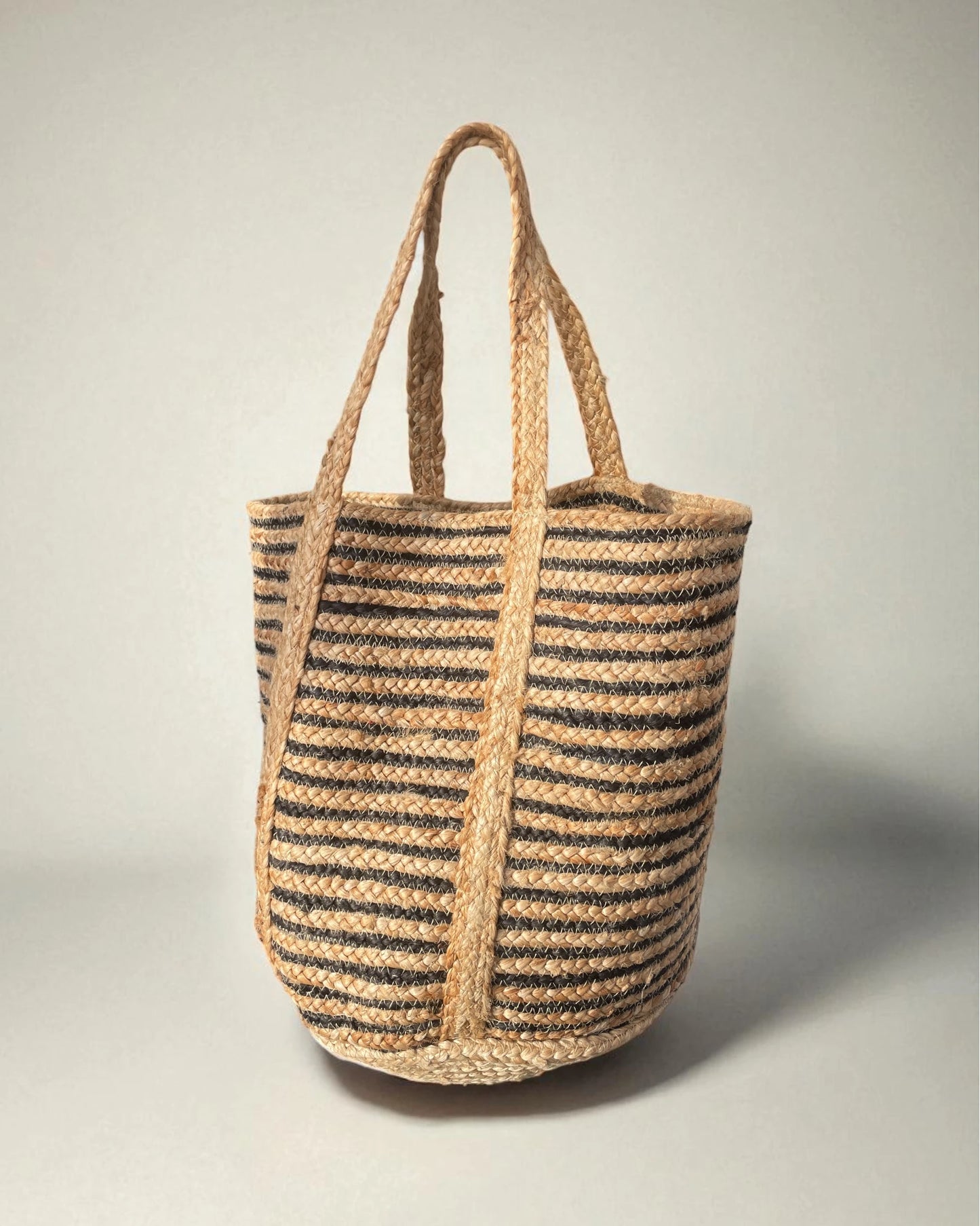 black and natural woven jute, sisal, seagrass braided bag exclusive to indian poppy