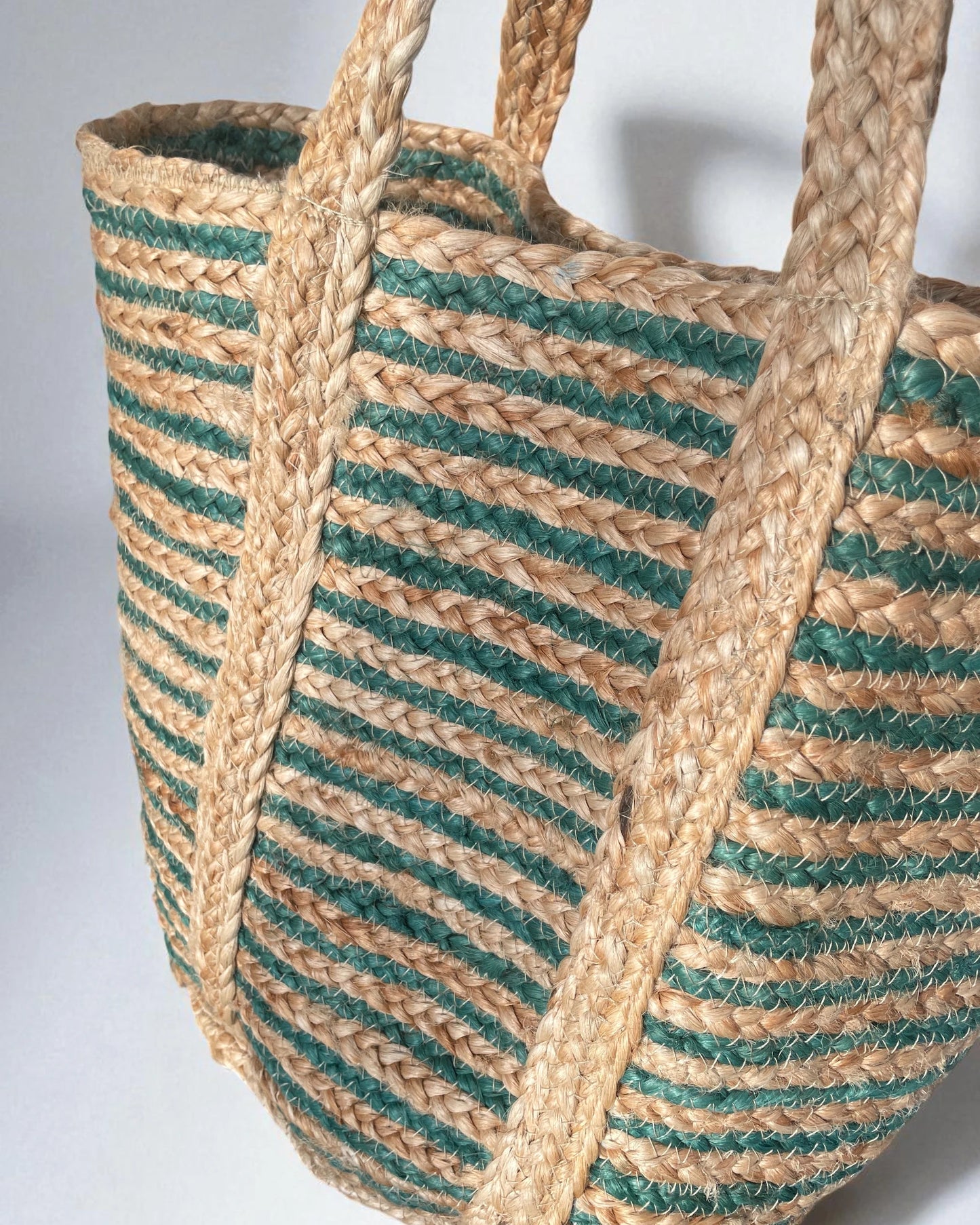 close up image of rustic jute shopper bag perfect for the office, gym, taking to the market or as a gift