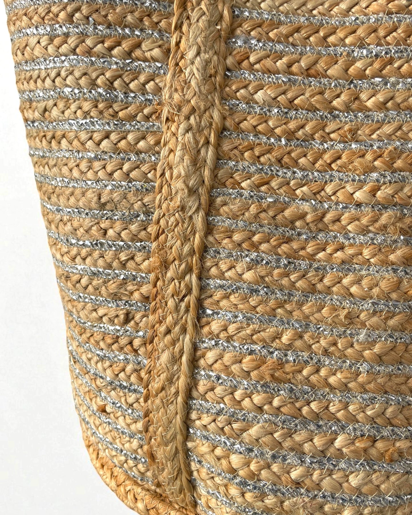 Close up of braided jute, sisal or seagrass basket bag for day use
