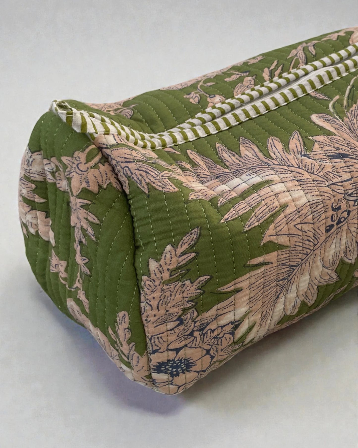 Forest green cosmetics bag set designed for makeup storage and gifting