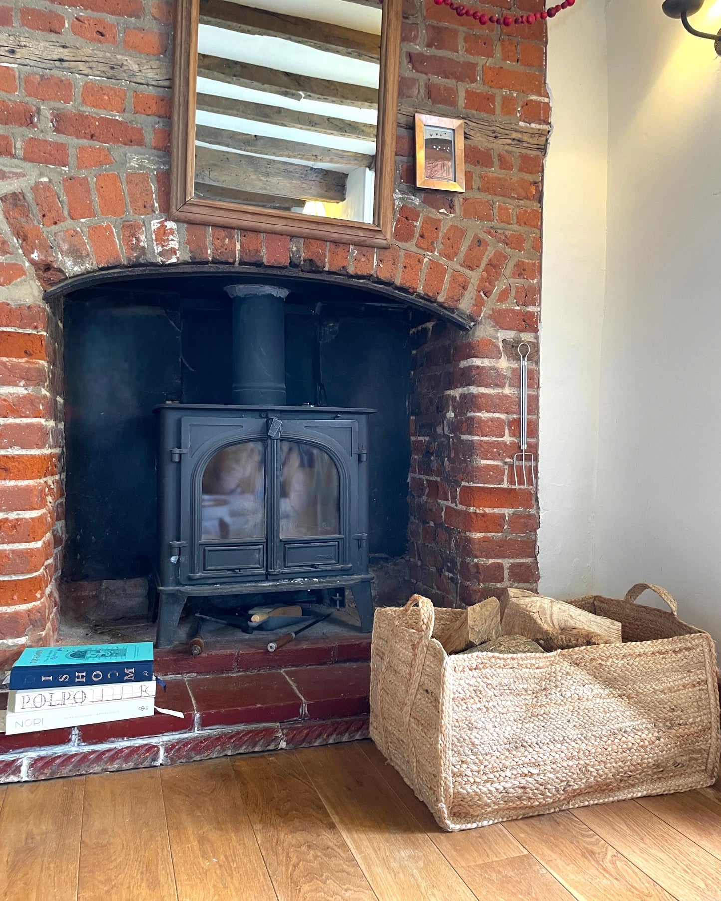 natural log storage basket for fire side use