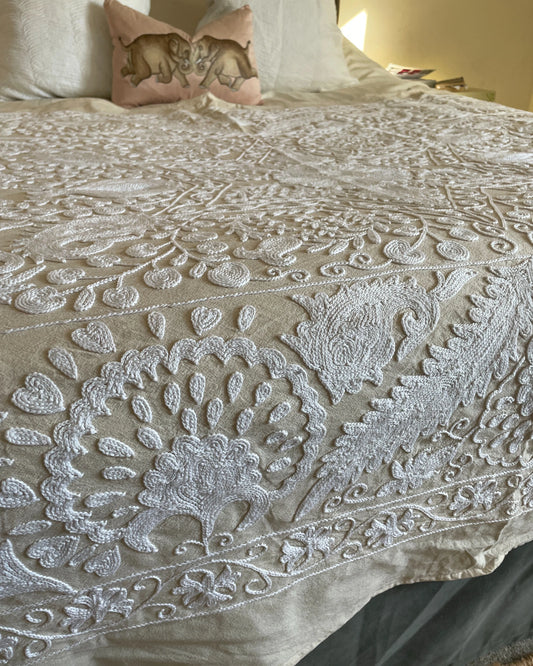 Ecru and White Suzani Quilt