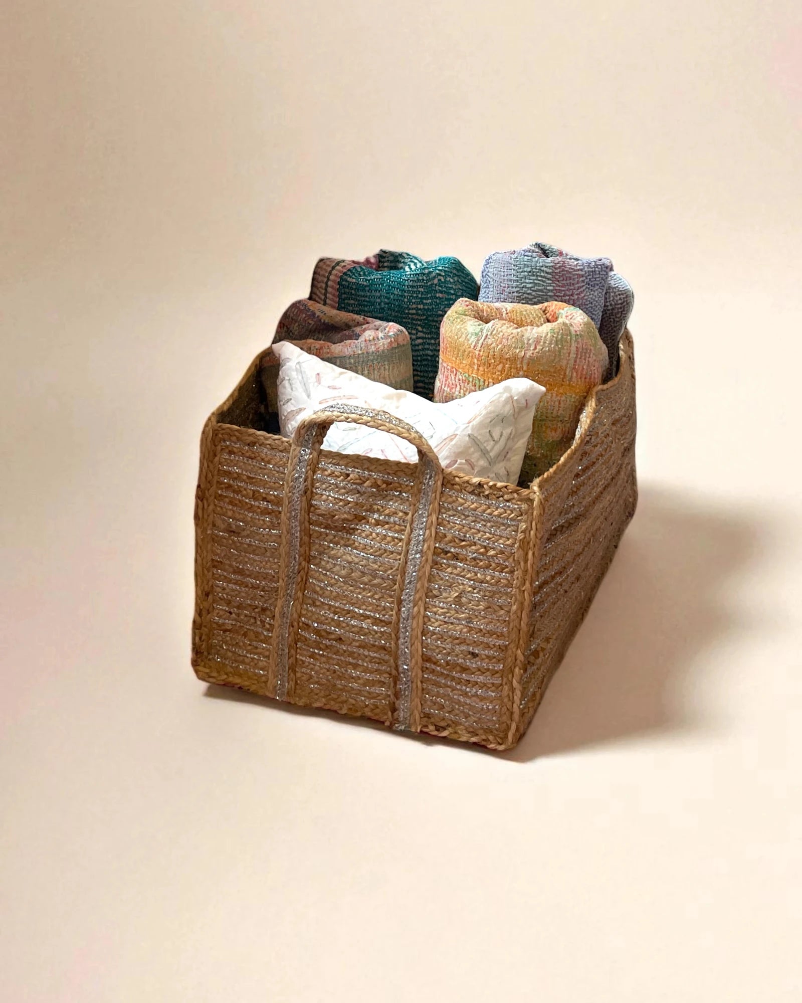 Handmade beautiful rectangular storage basket for childrens rooms, for toys, books and laundry storage