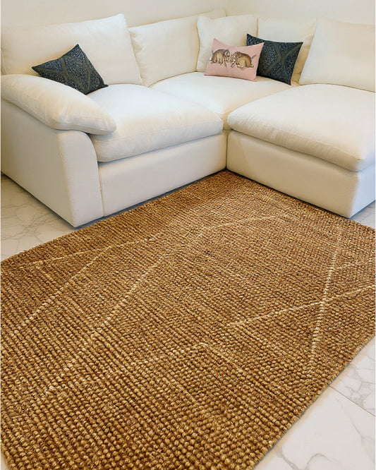 Large Natural Patterned Jute Area Rug - 5ft by 7ft
