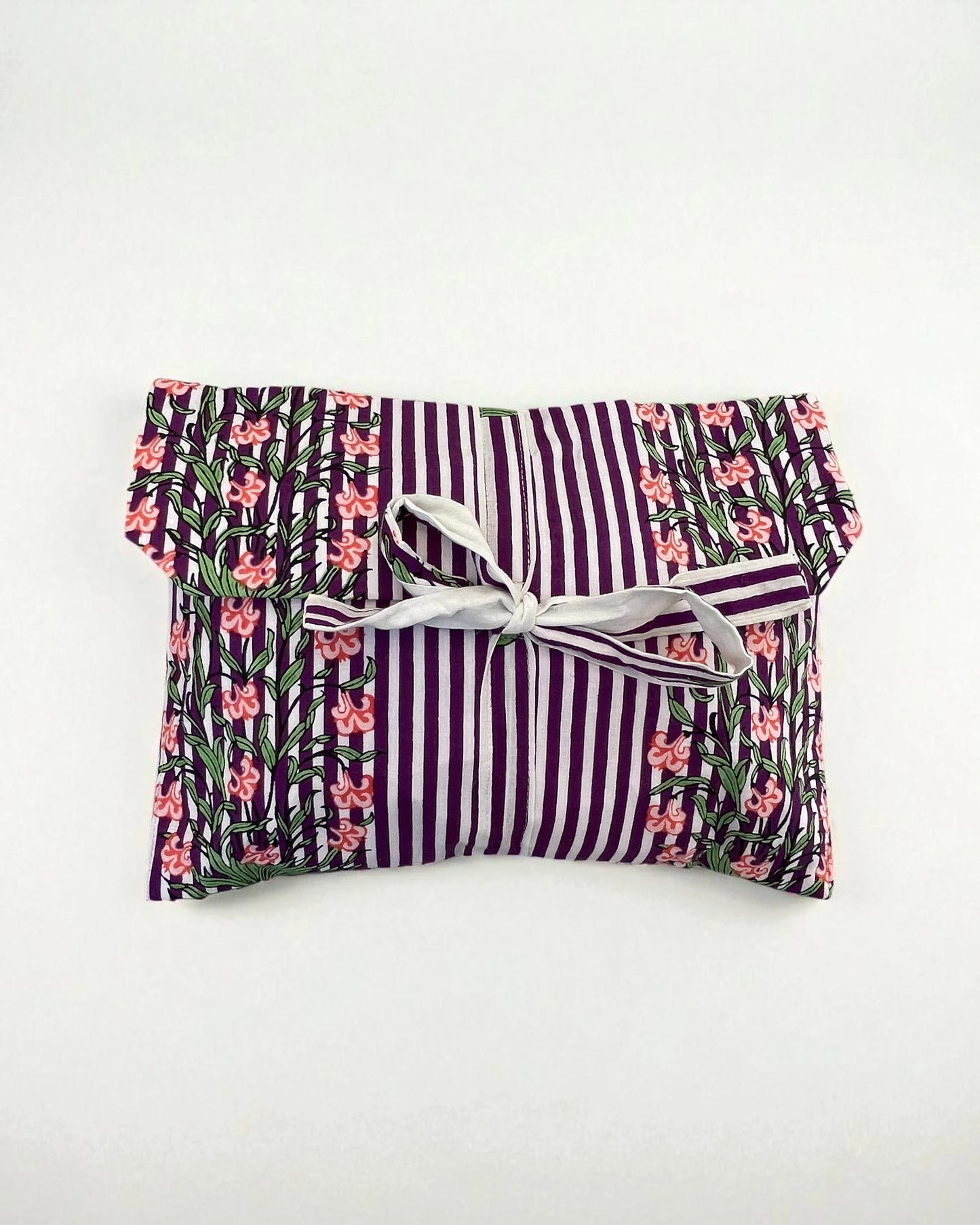 Floral Print Purple Striped Block Print Short Pyjamas - Extra Small Size
