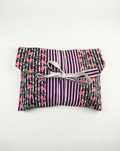 Floral Print Purple Striped Block Print Short Pyjamas - Extra Small Size