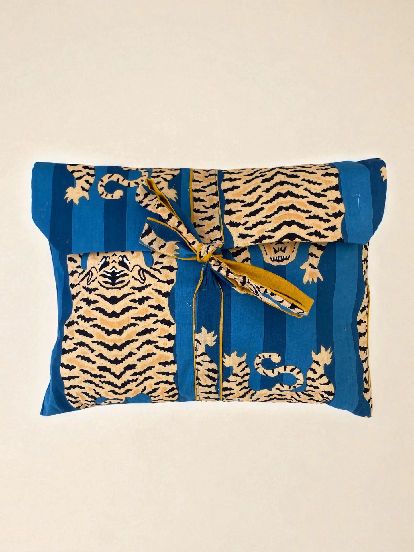 Blue Tiger Block Print Long Pyjamas - Large Size
