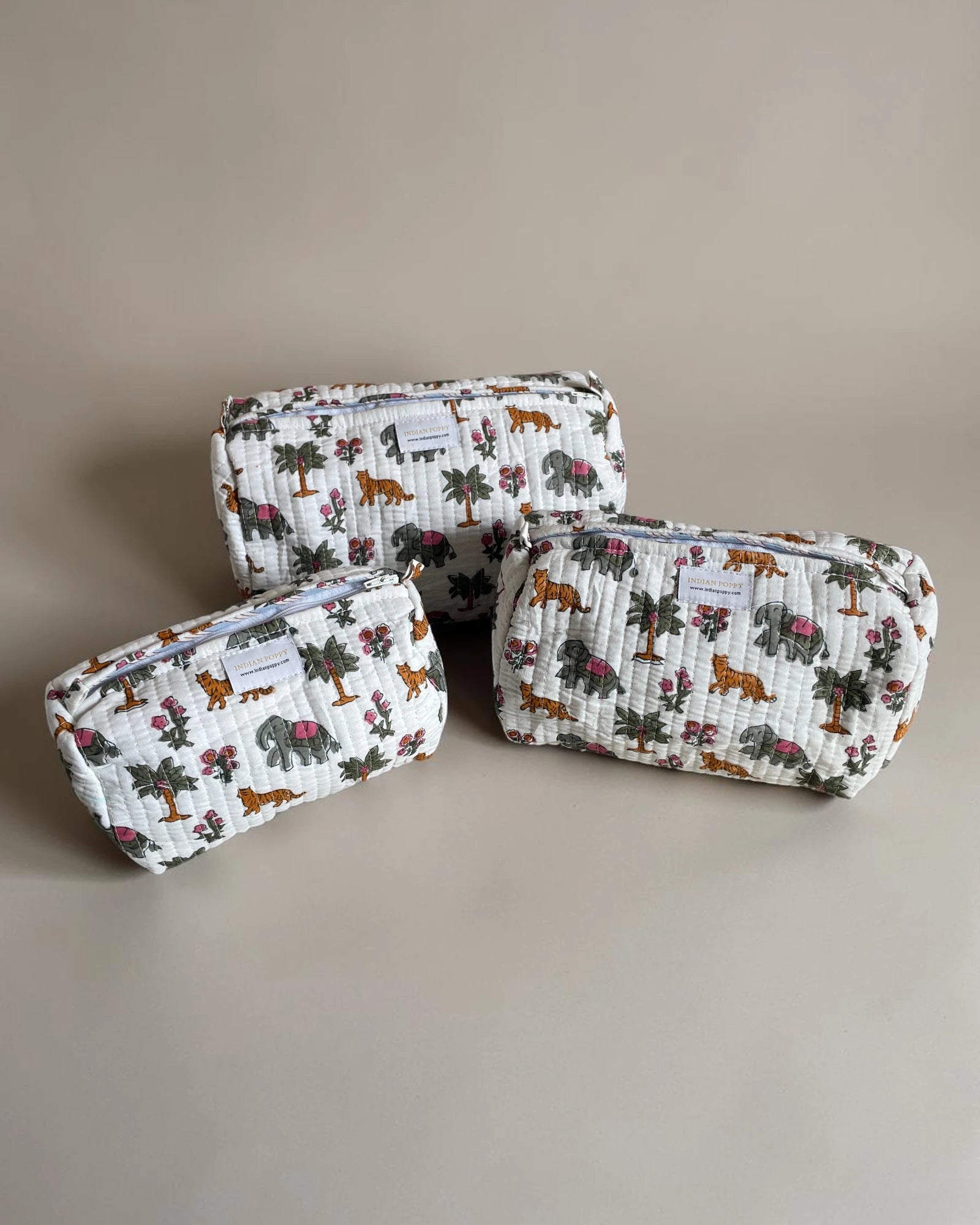 set of three cosmetics bags available as a giftable set, perfect present for new mums