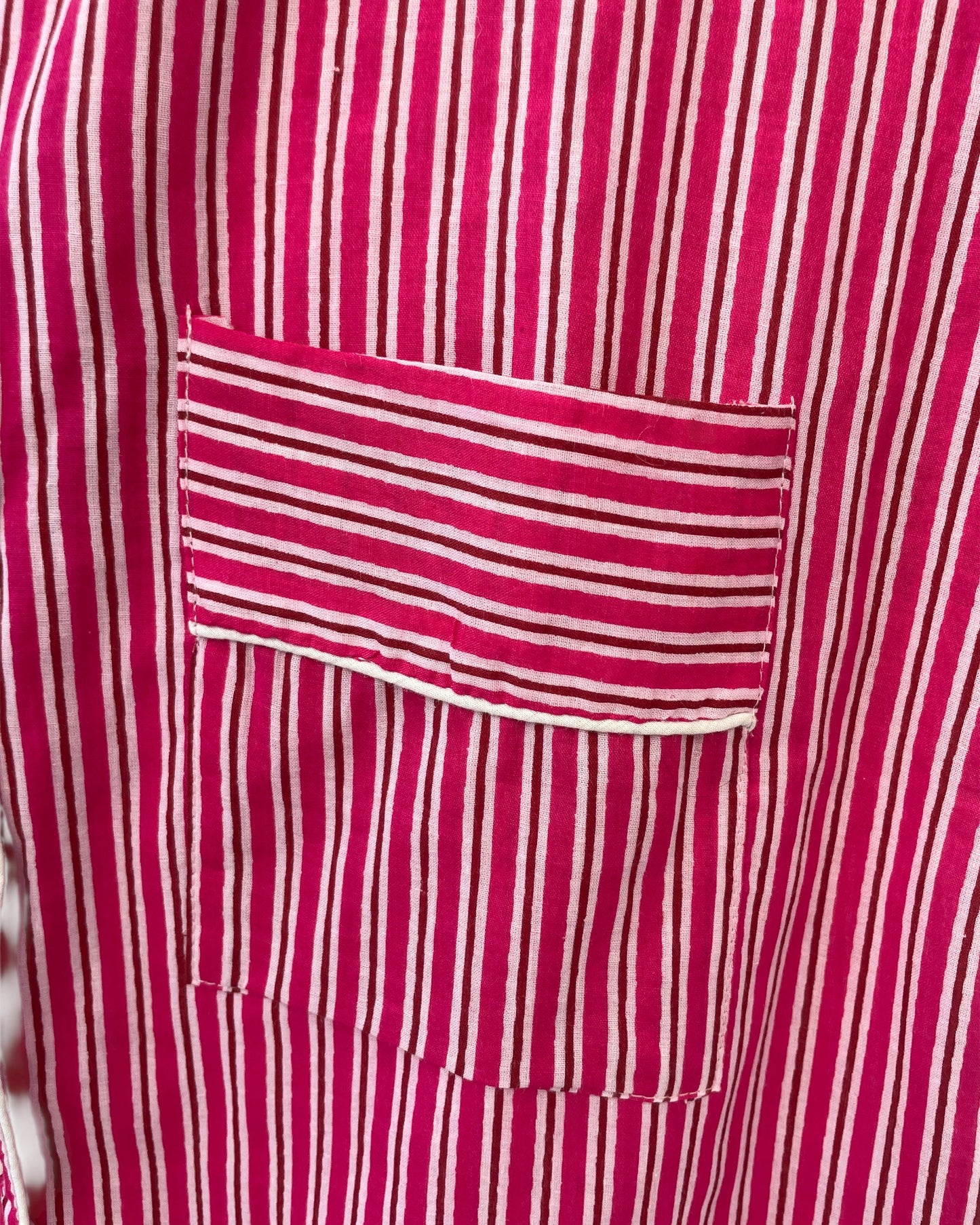 detail of striped hand block print indian made pyjama set shirt style