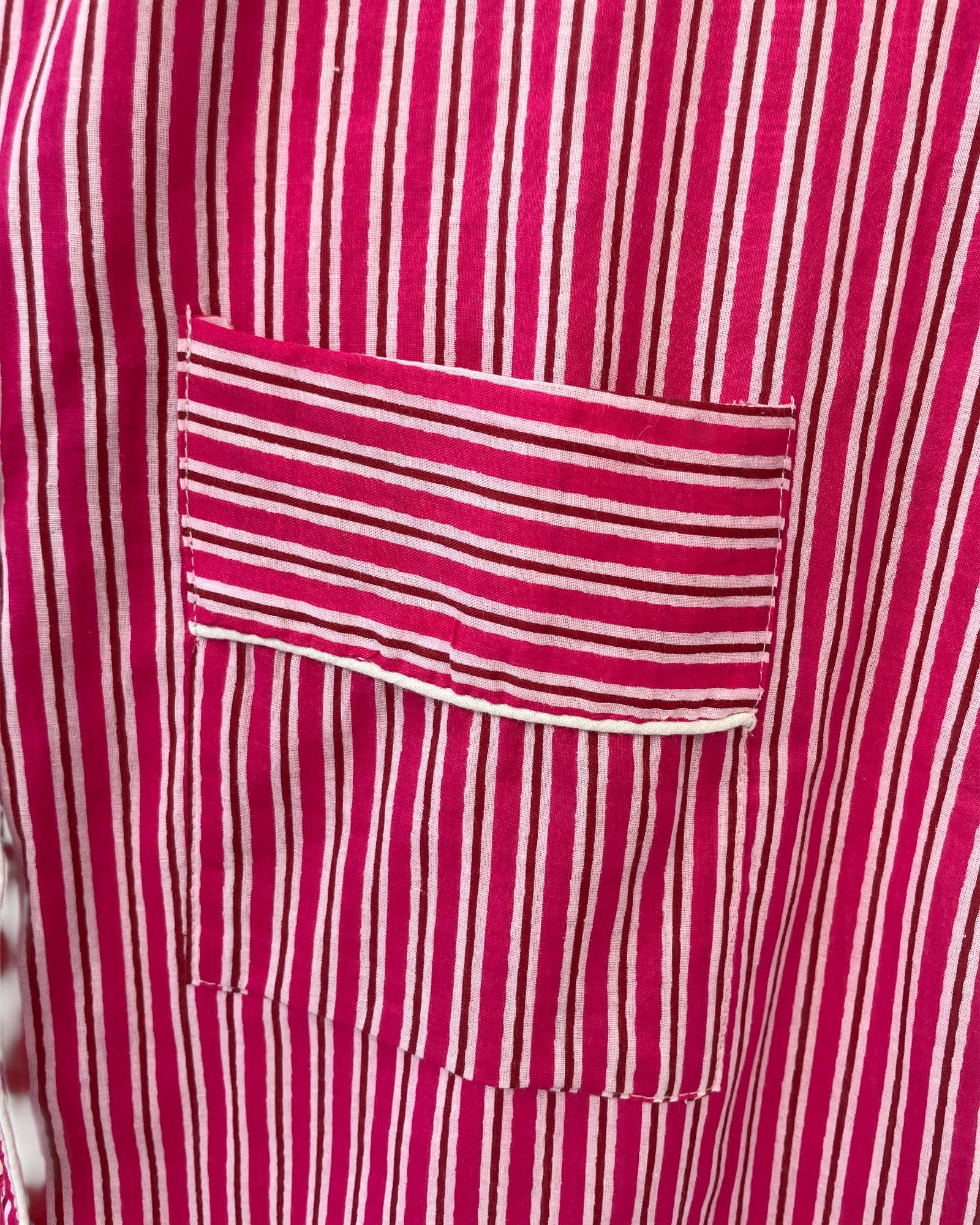 detail of striped hand block print indian made pyjama set shirt style