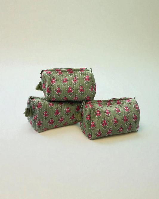 Green and Pink Floral Cosmetics Pouch