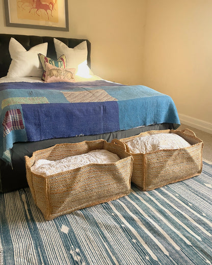 Extra Large Natural and Silver Jute Rectangular Basket