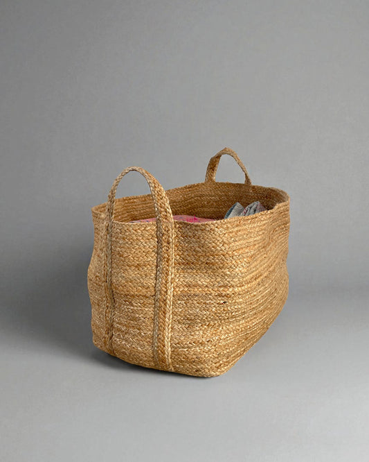 extra large storage basket made from braided, woven jute with a huge storage capacity