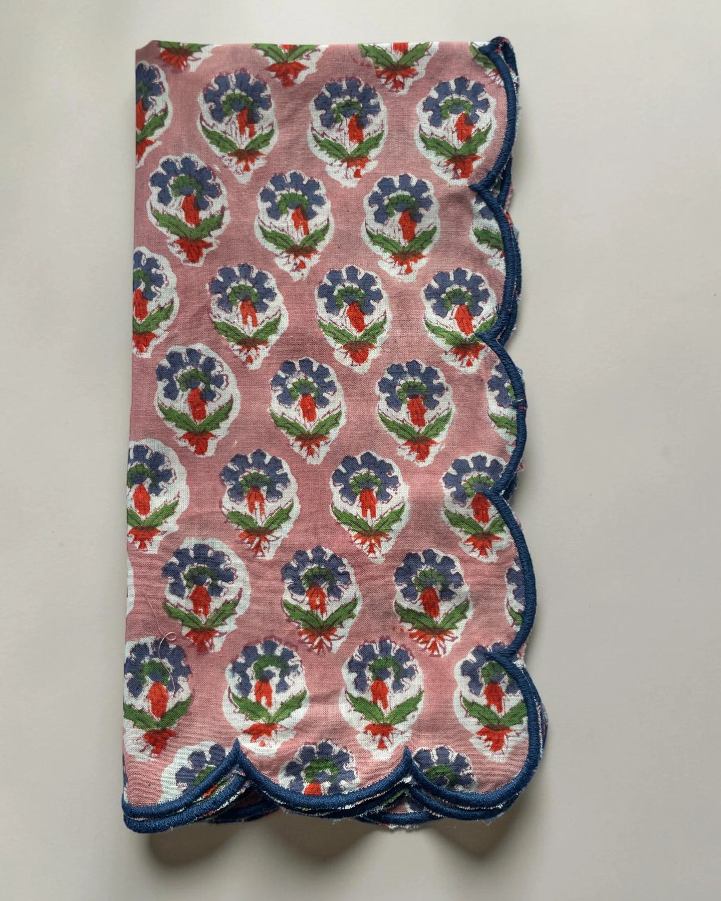 Pink and Blue Floral Scalloped Napkins - Set of Six