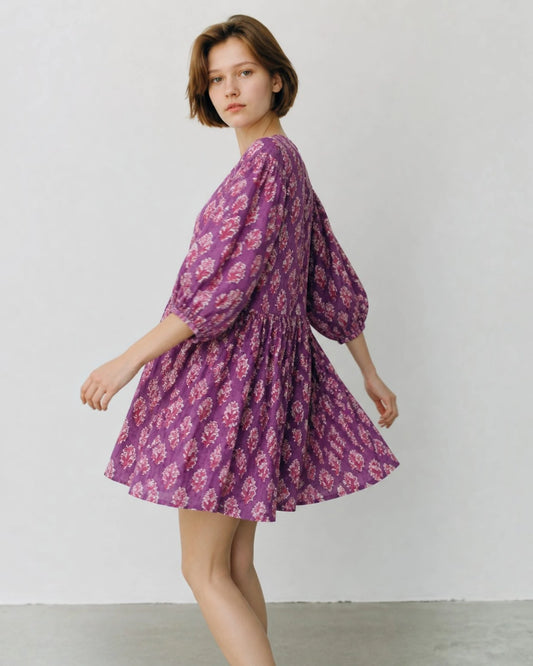 cotton dresses indian Floral Tiered Dress Elegant Block print Ankle/Floor length Dress stitched to be your next comfy dress this Summer and to Ease into Autumn with Jumpers and Polo necks Daughters of India | Hand