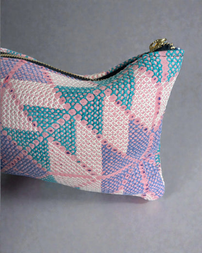 detail of muted kantha reclaimed textile purse