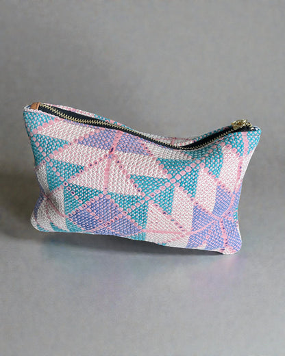 beautiful geometric cross stitched reclaimed kantha purse