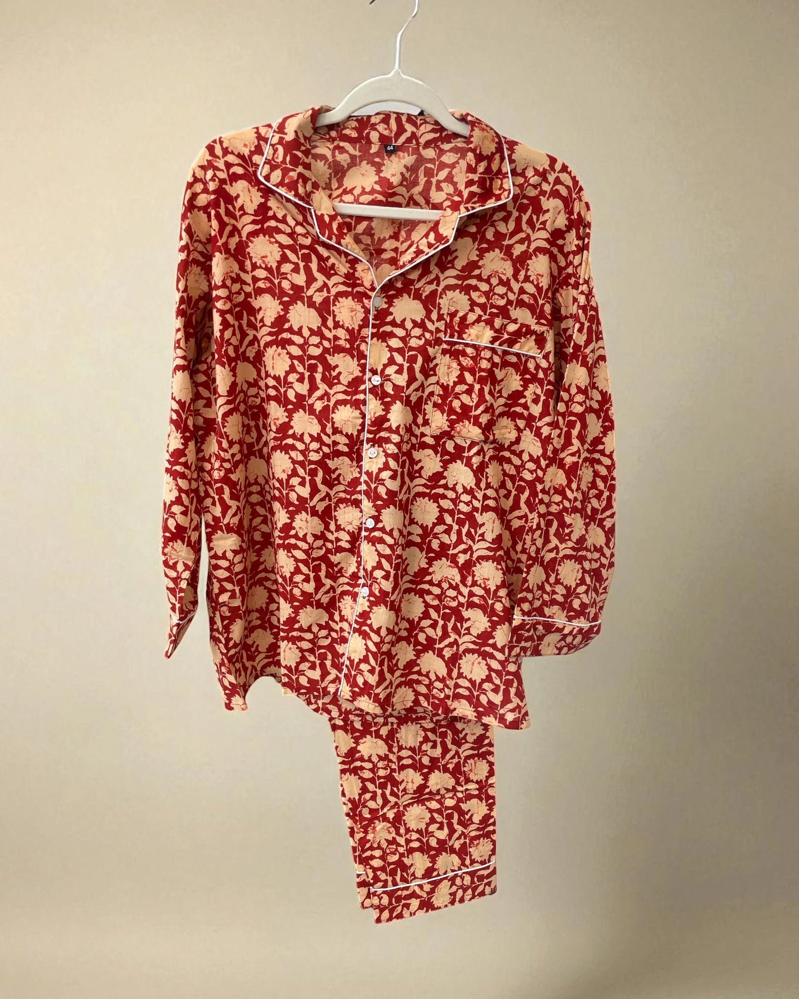 Red and ochre relief printed cotton large pyjamas for UK 14-16 size 