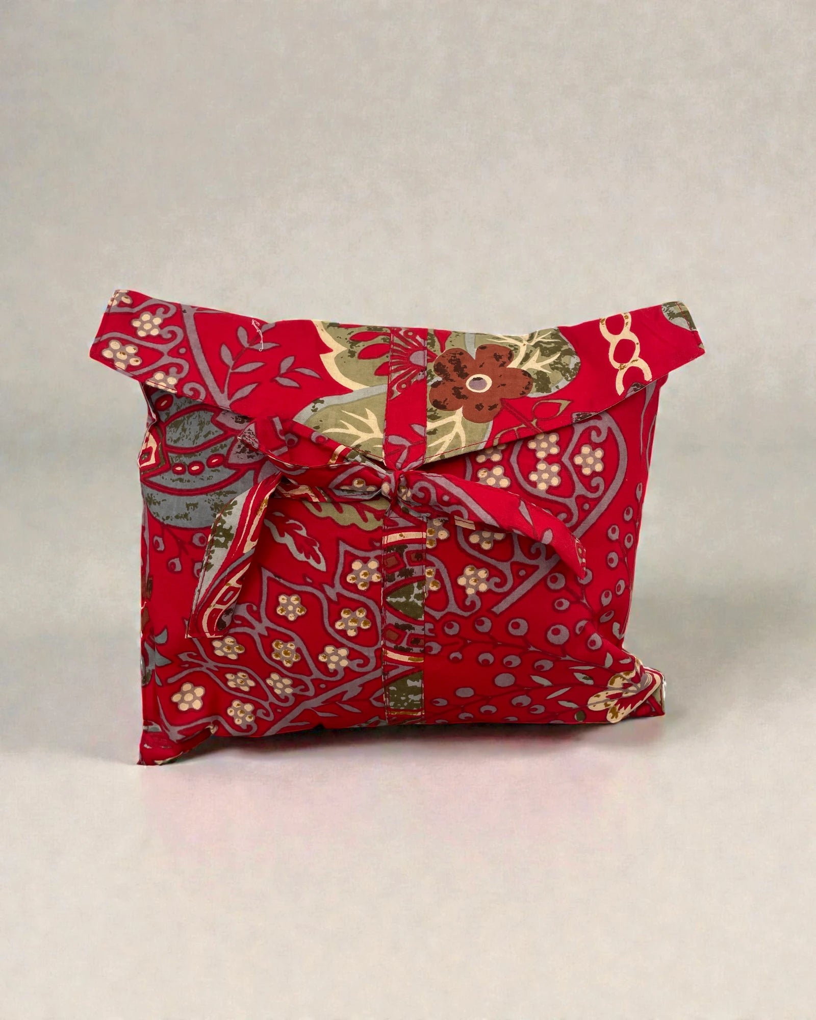 Scarlet red floral cotton pyjamas with coordinating cotton gift and storage bag