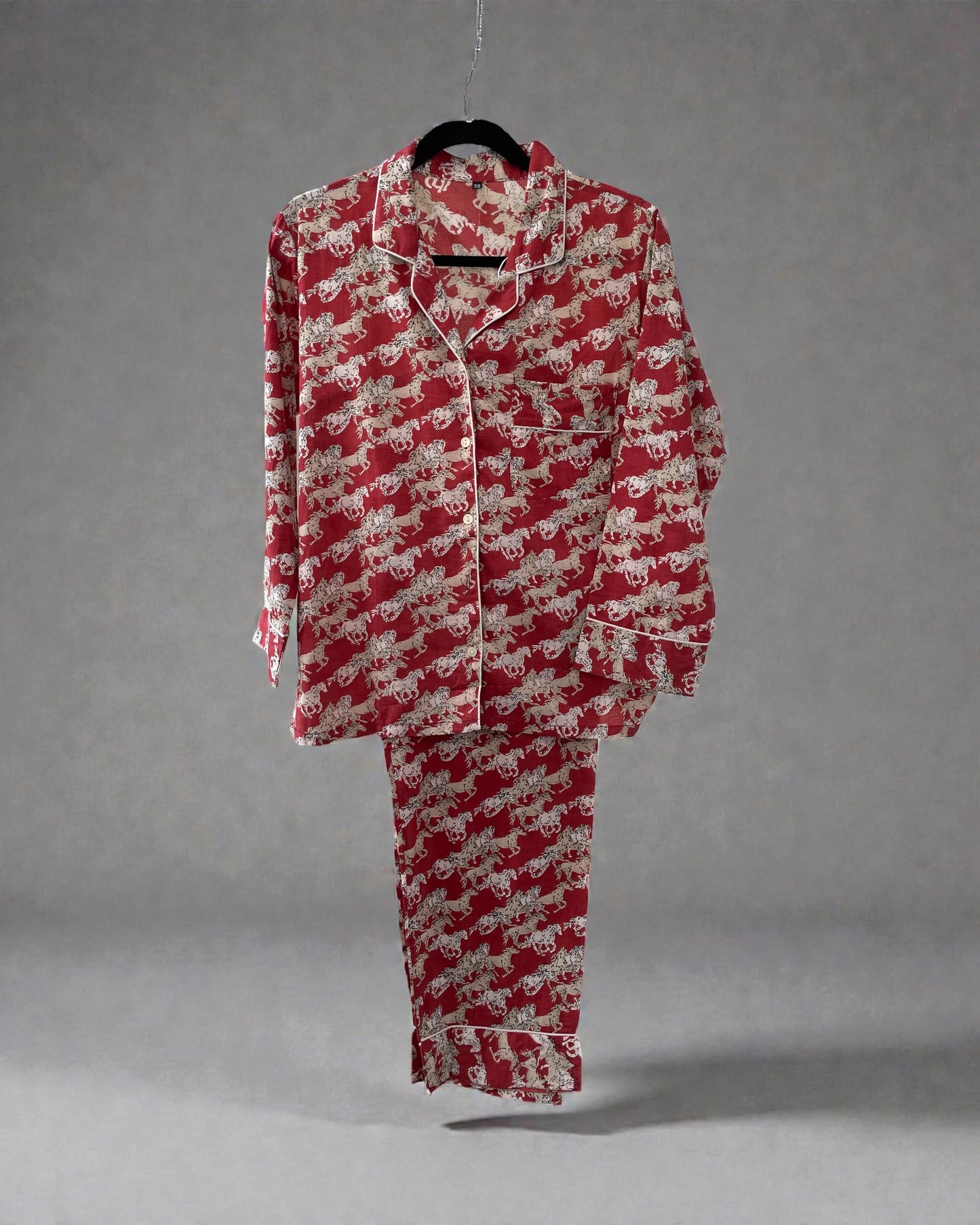 Tailored shirt and long trouser pyjama set for christmas gift for horse lover