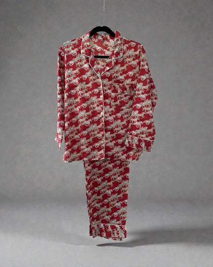 Tailored shirt and long trouser pyjama set for christmas gift for horse lover