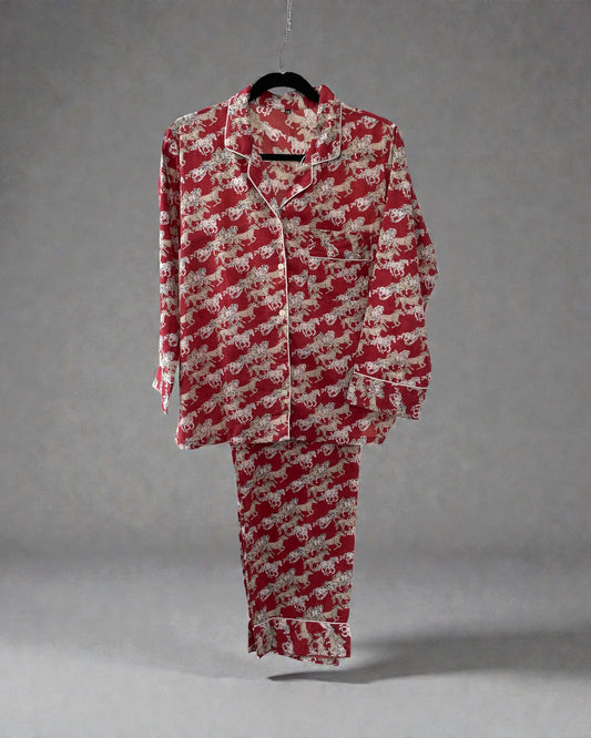 Tailored shirt and long trouser pyjama set for christmas gift for horse lover