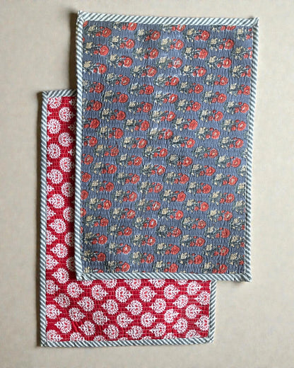 Scarlet and grey reversible placemats designed for everyday dining