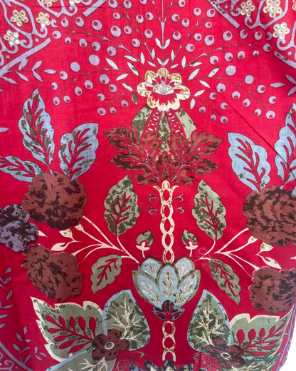 Close up of scarlet red floral print on soft breathable cotton pyjamas