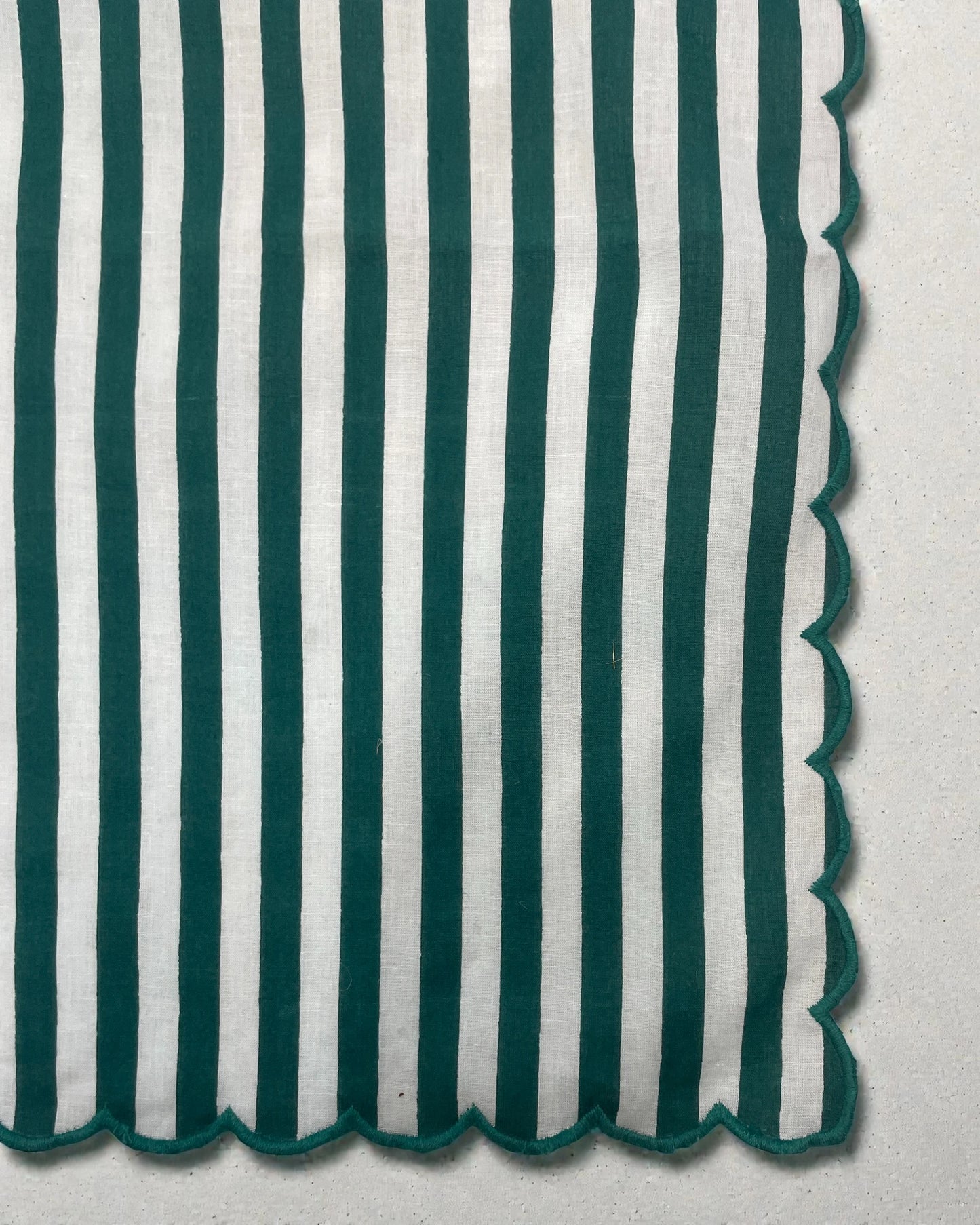 Green and White Striped Scalloped Napkins - Set of Six