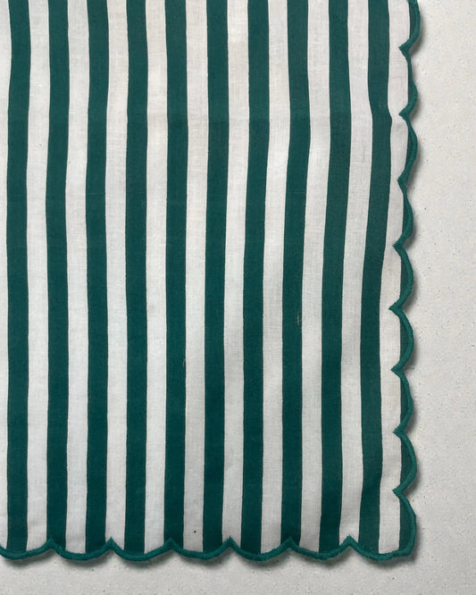 Green and White Striped Scalloped Napkins - Set of Six