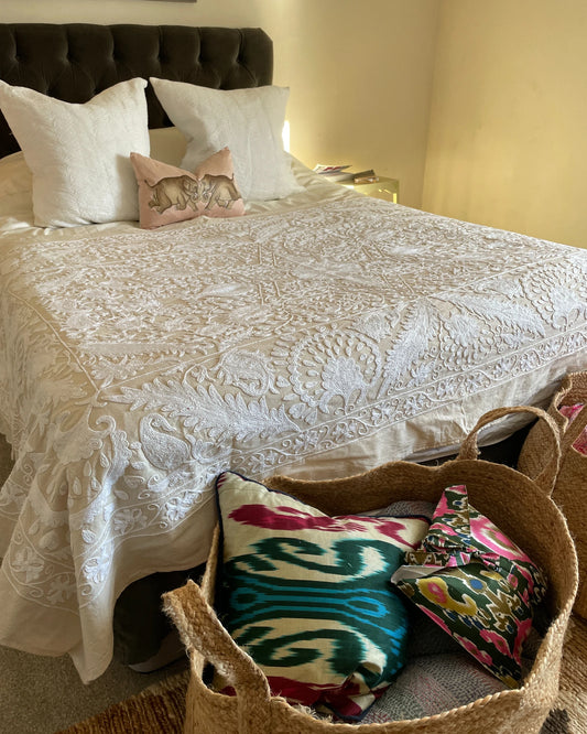 Ecru and White Suzani Quilt